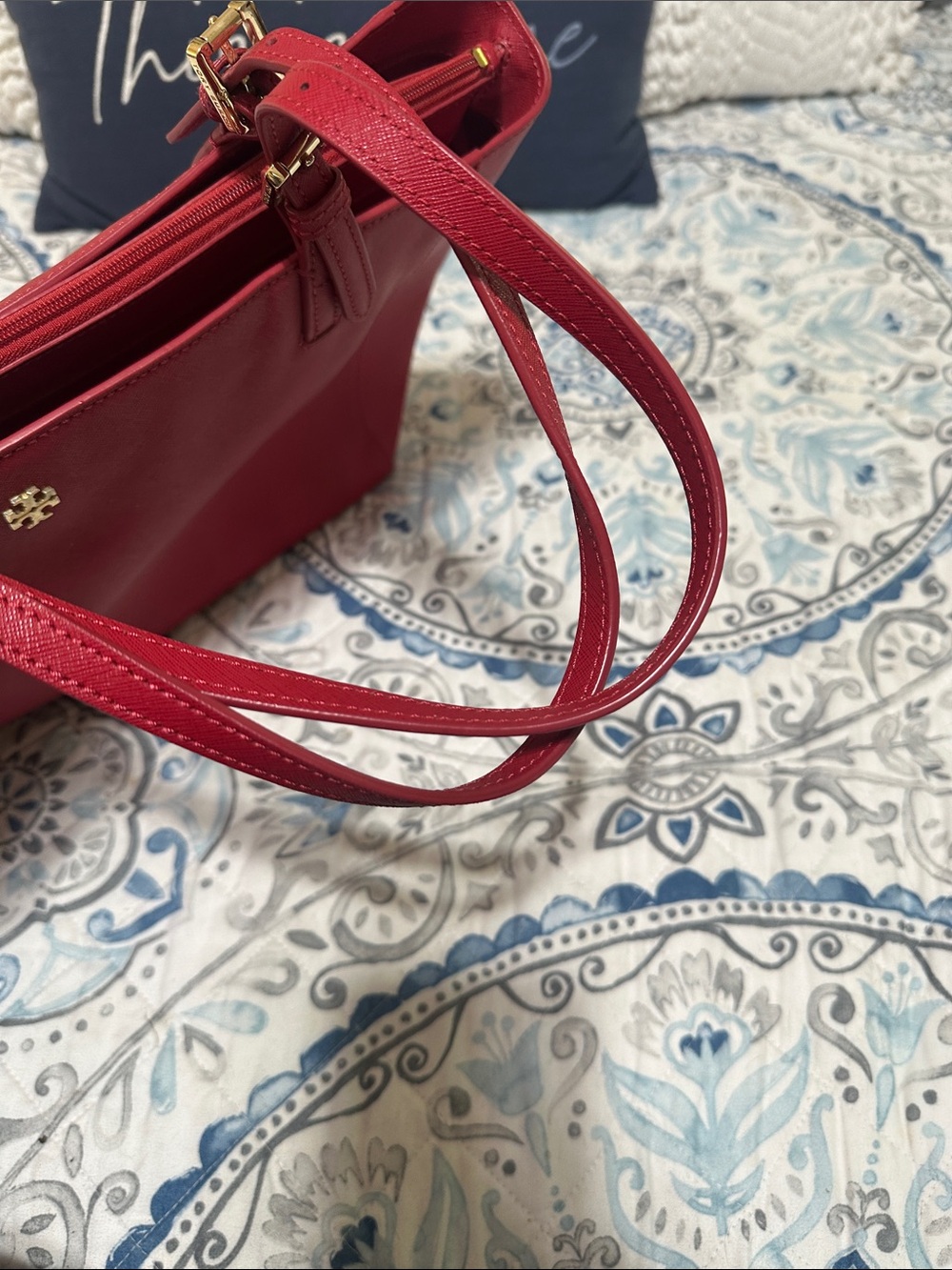 Tory Burch Red York Tote with Gold Logo - Picture 8 of 8